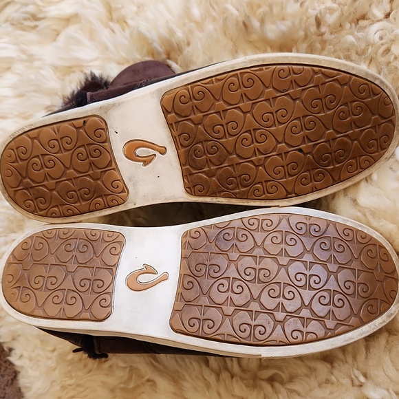 Olukai Pehuea Hulu Sheepskin Brown Leather Bootie Sneaker Size 8.5 - Picture 6 of 8